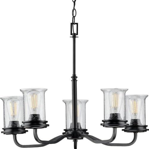 image:imageProgress Lighting Winslett Collection 6Light Clear Seeded Glass Coastal Chandelier Light Matte BlackBlack
