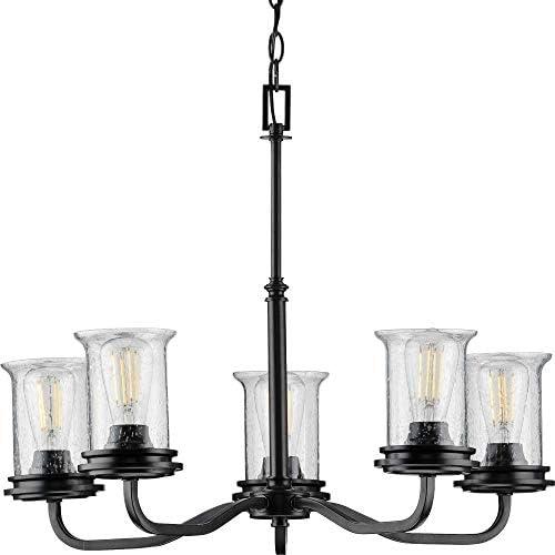 image:imageProgress Lighting Winslett Collection 6Light Clear Seeded Glass Coastal Chandelier Light Matte BlackBlack