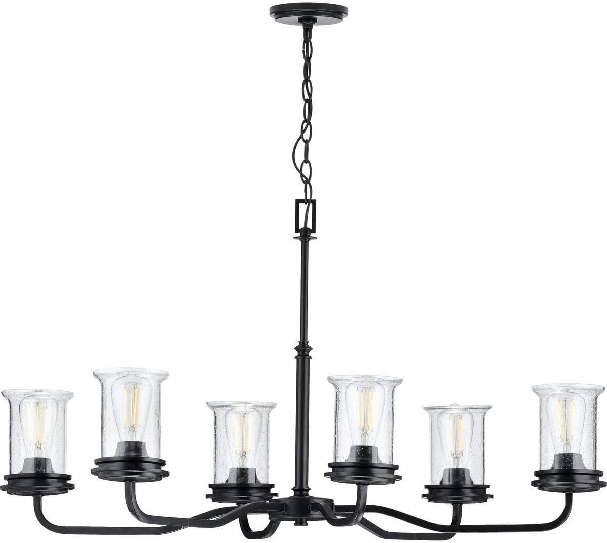 image:imageProgress Lighting Winslett Collection 6Light Clear Seeded Glass Coastal Chandelier Light Matte BlackBlack