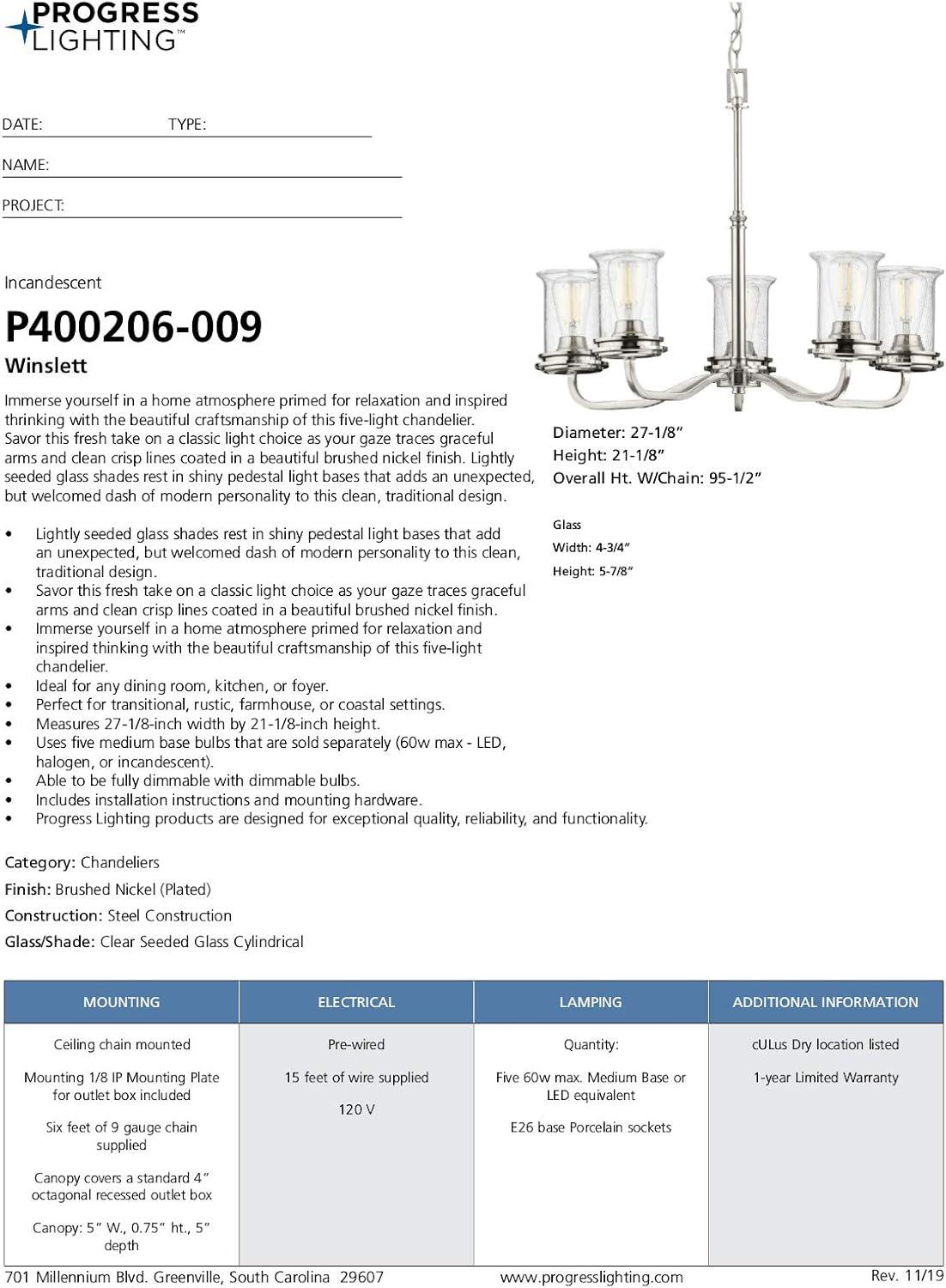 image:imageProgress Lighting Winslett Collection 6Light Clear Seeded Glass Coastal Chandelier Light Matte BlackNickel