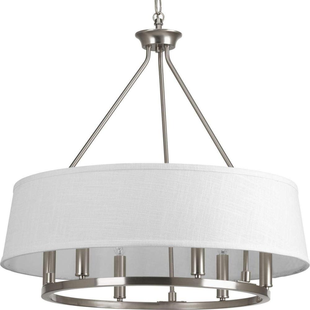 image:imageCherish Collection 6Light White Linen Shade Coastal Chandelier Light Antique BronzeNickel