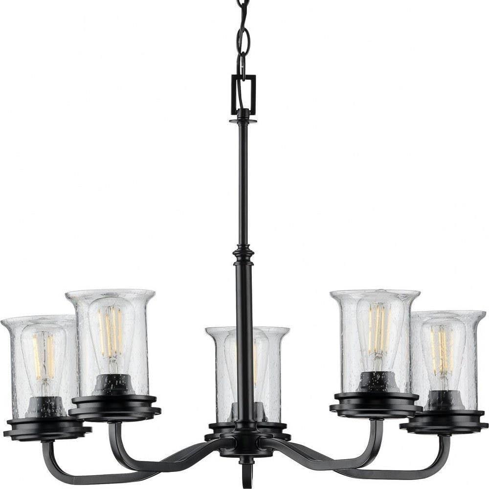 image:imageProgress Lighting Winslett Collection 6Light Clear Seeded Glass Coastal Chandelier Light Matte BlackBlack