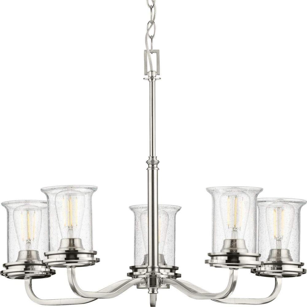 image:imageProgress Lighting Winslett Collection 6Light Clear Seeded Glass Coastal Chandelier Light Matte BlackNickel