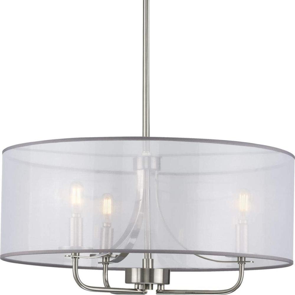 image:imageRiley Collection 3Light Organza Shade New Traditional Pendant Light Brushed Nickel
