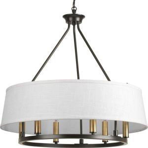 Cherish Collection 6-Light White Linen Shade Coastal Chandelier Light Antique Bronze(Bronze)