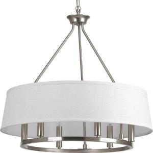 Cherish Collection 6-Light White Linen Shade Coastal Chandelier Light Antique Bronze(Nickel)