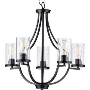 Progress Lighting Lassiter Collection 5-Light Clear Glass Modern Chandelier Light Matte Black 26.00×26.00×26.00(Black)