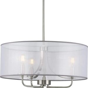 Riley Collection 3-Light Organza Shade New Traditional Pendant Light Brushed Nickel