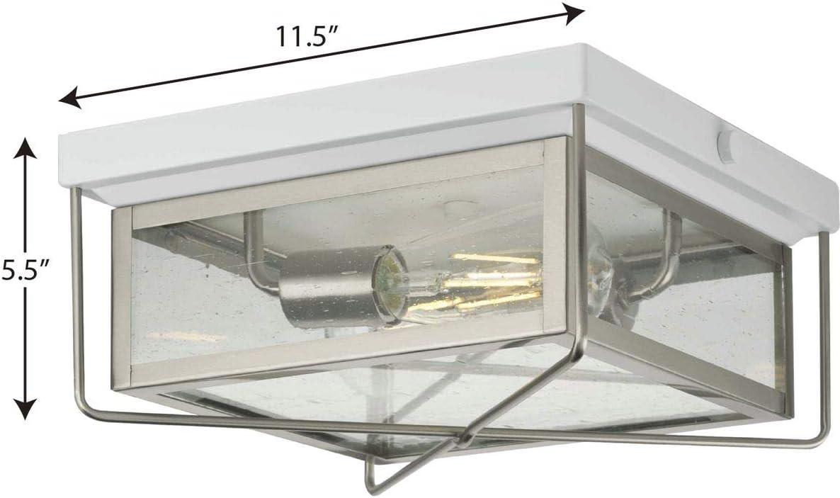 image:imageProgress Lighting Barlowe Collection 2Light Stainless Steel Clear Seeded Glass Farmhouse Outdoor Flush Mount Ceiling Light