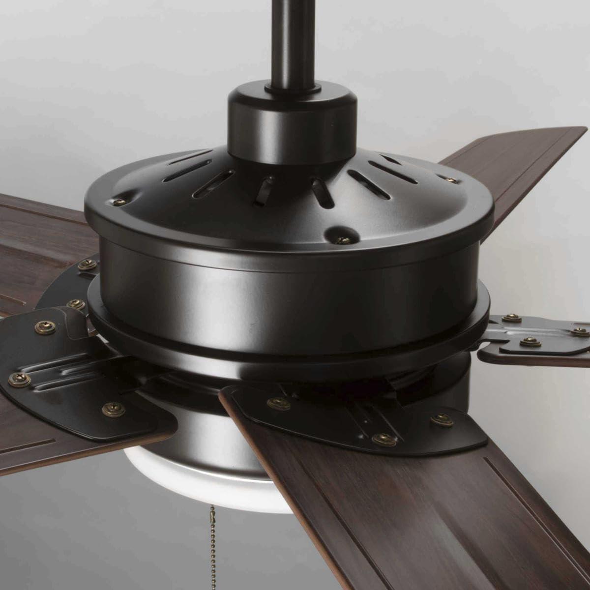 image:imageProgress Lighting P25748030K Protruding Mount 5 Toasted Oak Blades Ceiling fan with 18 watts light Forged BlackAntique Bronze