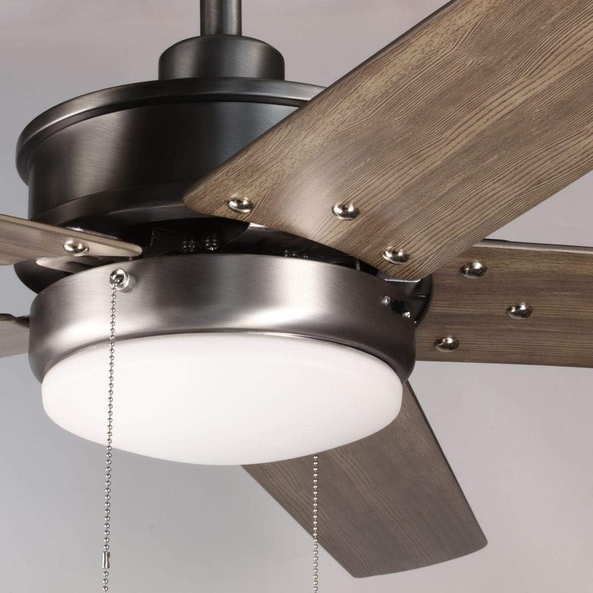 image:imageProgress Lighting P25748030K Protruding Mount 5 Toasted Oak Blades Ceiling fan with 18 watts light Forged BlackAntique Nickel
