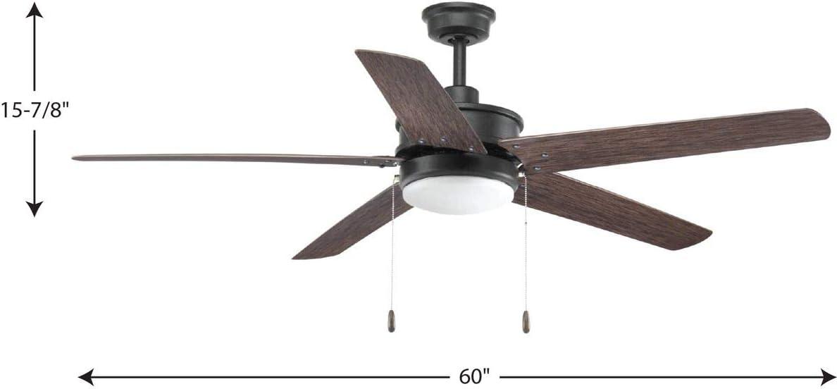 image:imageProgress Lighting P25748030K Protruding Mount 5 Toasted Oak Blades Ceiling fan with 18 watts light Forged BlackForged Black