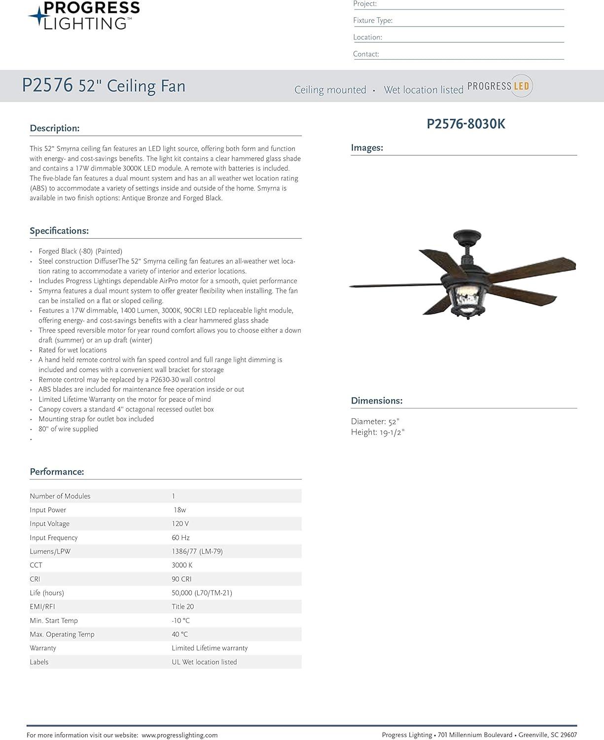 image:imageProgress Lighting P25762030K Protruding Mount 5 Walnut Blades Ceiling fan with 18 watts light Antique BronzeForged Black