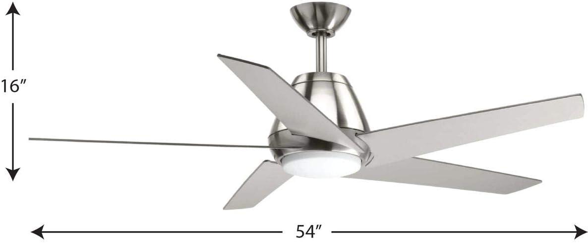 image:imageProgress Lighting P25820930K Protruding Mount 5 Silver Blades Ceiling fan with 18 watts light Brushed NickelBrushed Nickel
