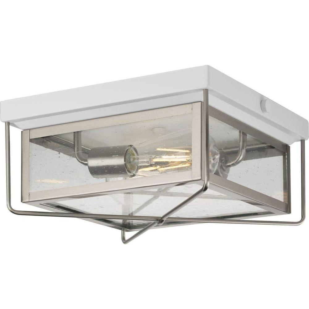 image:imageProgress Lighting Barlowe Collection 2Light Stainless Steel Clear Seeded Glass Farmhouse Outdoor Flush Mount Ceiling Light