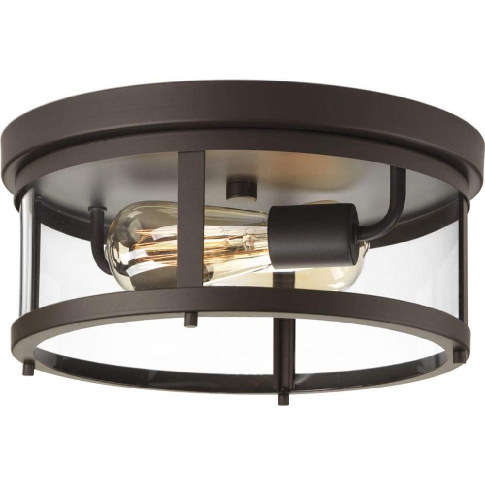 image:imageProgress Lighting Gunther Collection 2Light Clear Glass Farmhouse Outdoor Flush Mount Light Antique Bronze 575x1263x1263Bronze