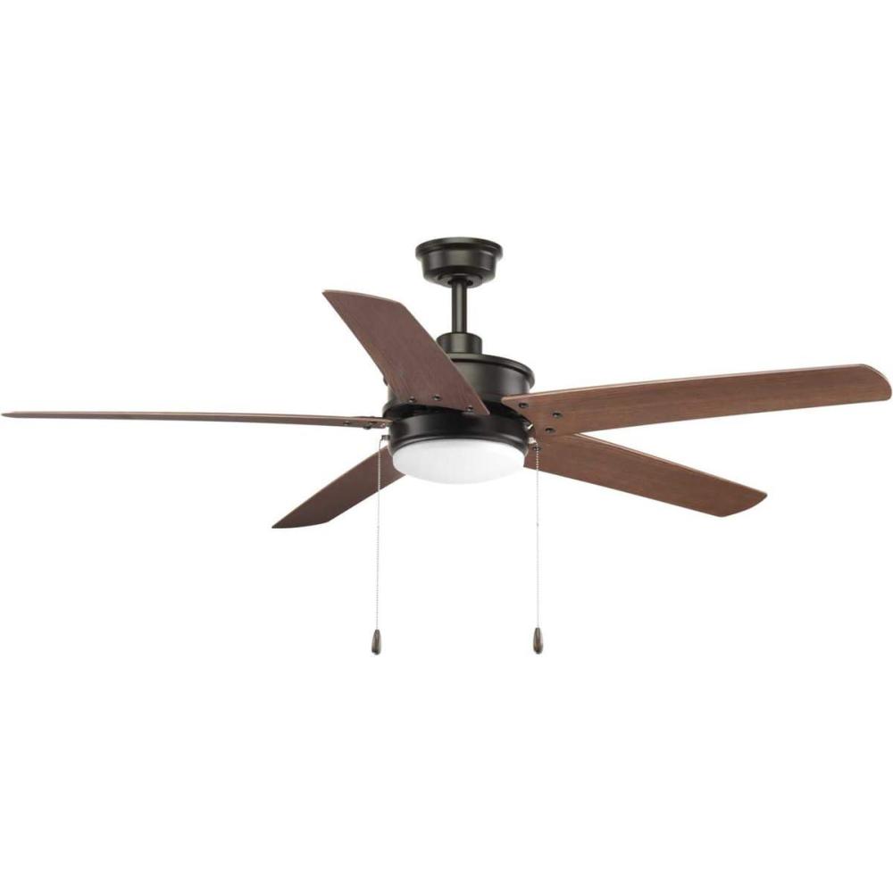 image:imageProgress Lighting P25748030K Protruding Mount 5 Toasted Oak Blades Ceiling fan with 18 watts light Forged BlackAntique Bronze