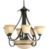 Progress Lighting Torino 6-Light Forged Bronze Chandelier with Tea-Stained Glass Shade