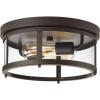 Progress Lighting Gunther Collection 2-Light Clear Glass Farmhouse Outdoor Flush Mount Light Antique Bronze, 5.75×12.63×12.63(Bronze)
