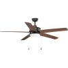 Progress Lighting P2574-8030K Protruding Mount, 5 Toasted Oak Blades Ceiling fan with 18 watts light, Forged Black(Antique Bronze)