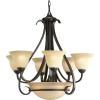 Progress Lighting Torino 6-Light Forged Bronze Chandelier with Tea-Stained Glass Shade