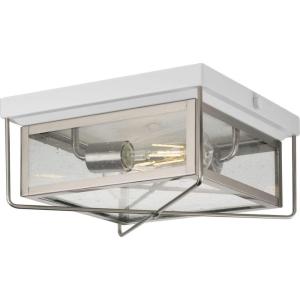 Progress Lighting Barlowe Collection 2-Light Stainless Steel Clear Seeded Glass Farmhouse Outdoor Flush Mount Ceiling Light