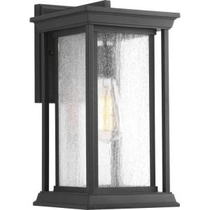 Progress Lighting Endicott Collection 1-Light Clear Seeded Glass Craftsman Outdoor Medium Wall Lantern Light Textured Black