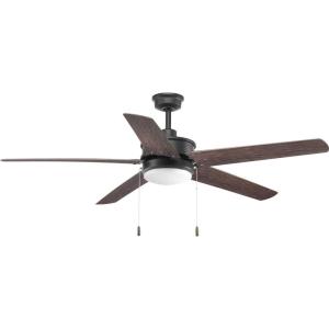 Progress Lighting P2574-8030K Protruding Mount, 5 Toasted Oak Blades Ceiling fan with 18 watts light, Forged Black(Forged Black)
