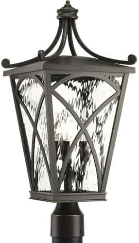 image:imageProgress Lighting Cadence Collection 3Light Clear Water Seeded Glass Luxe Outdoor Post Lantern Light Oil Rubbed Bronze