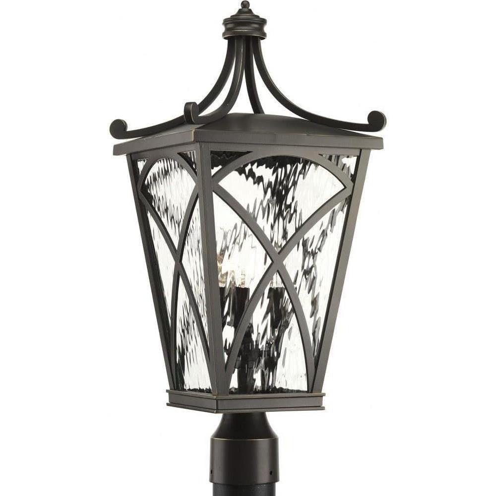 image:imageProgress Lighting Cadence Collection 3Light Clear Water Seeded Glass Luxe Outdoor Post Lantern Light Oil Rubbed Bronze