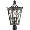 Progress Lighting Cadence Collection 3-Light Clear Water Seeded Glass Luxe Outdoor Post Lantern Light Oil Rubbed Bronze