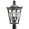 Progress Lighting Cadence Collection 3-Light Clear Water Seeded Glass Luxe Outdoor Post Lantern Light Oil Rubbed Bronze