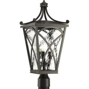 Progress Lighting Cadence Collection 3-Light Clear Water Seeded Glass Luxe Outdoor Post Lantern Light Oil Rubbed Bronze