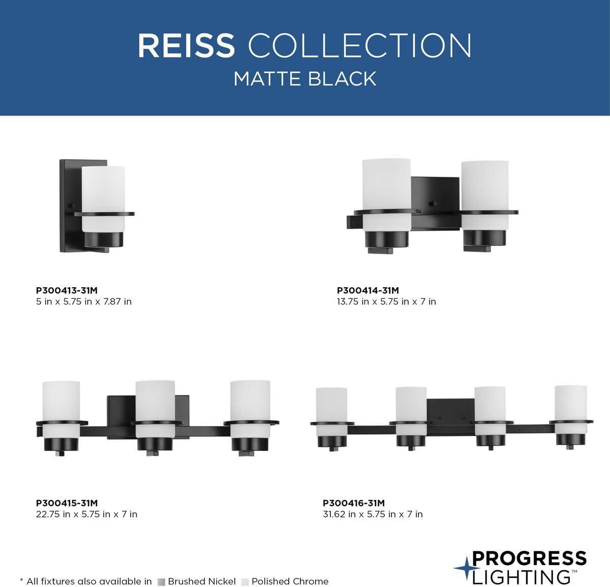 image:imageProgress Lighting P300415015 Reiss 2275 in ThreeLight Polished Chrome Vanity Light with Etched Glass ShadeMatte Black