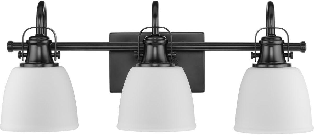 image:imageProgress Lighting P30042831M Preston 22 in ThreeLight Matte Black Vanity Light with Etched Opal Glass Shades