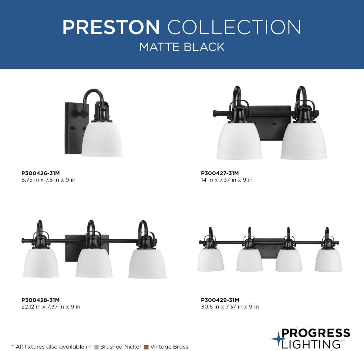 image:imageProgress Lighting P30042831M Preston 22 in ThreeLight Matte Black Vanity Light with Etched Opal Glass Shades
