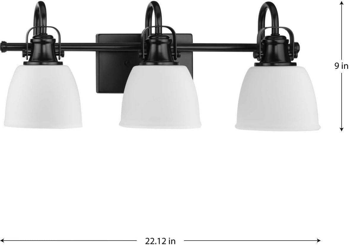 image:imageProgress Lighting P30042831M Preston 22 in ThreeLight Matte Black Vanity Light with Etched Opal Glass Shades