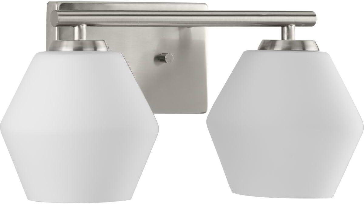 image:imageProgress Lighting P300431009 Copeland Collection 15 in TwoLight Brushed Nickel Vanity Light with Etched Opal Glass Shades
