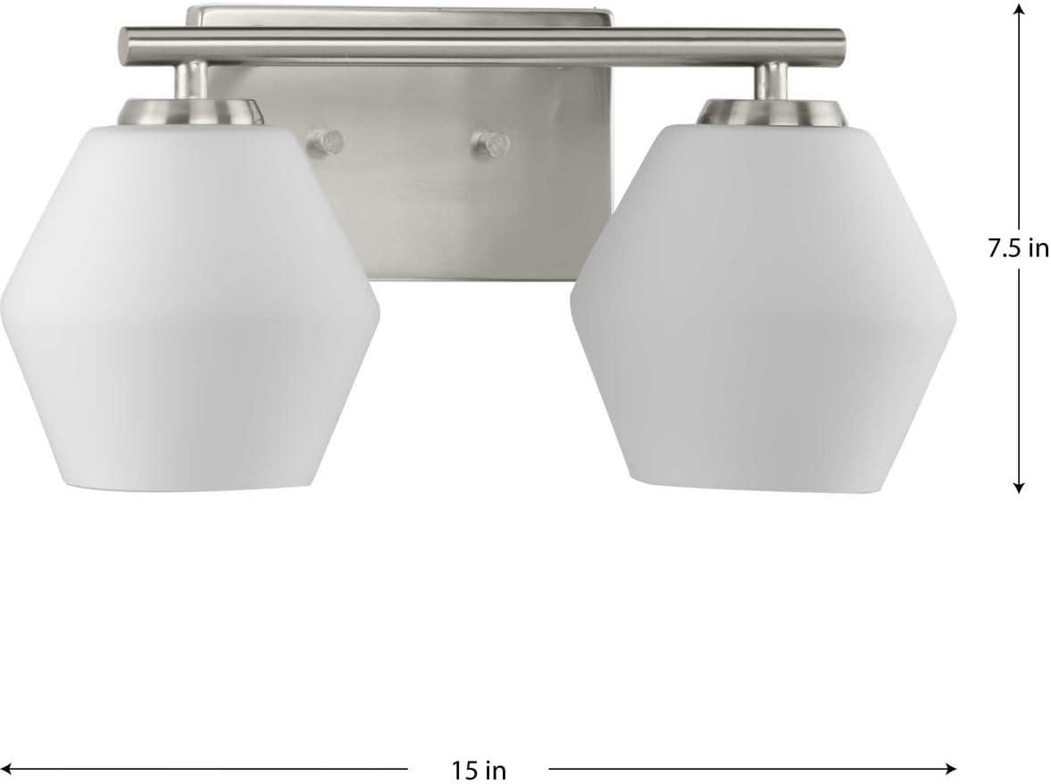 image:imageProgress Lighting P300431009 Copeland Collection 15 in TwoLight Brushed Nickel Vanity Light with Etched Opal Glass Shades