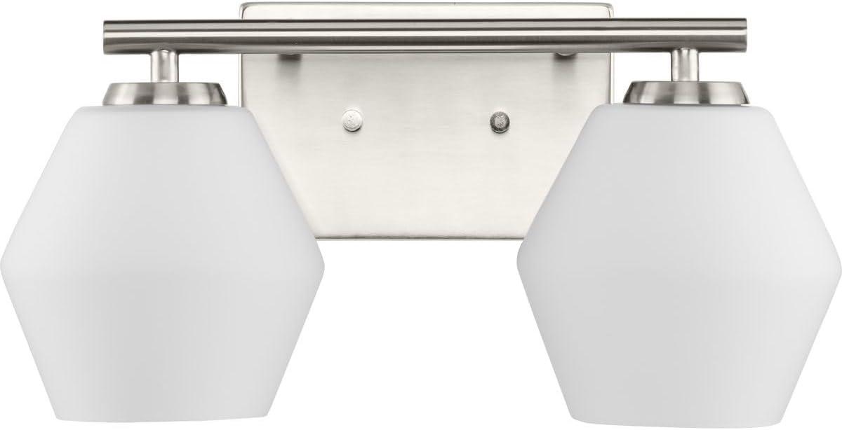 image:imageProgress Lighting P300431009 Copeland Collection 15 in TwoLight Brushed Nickel Vanity Light with Etched Opal Glass Shades