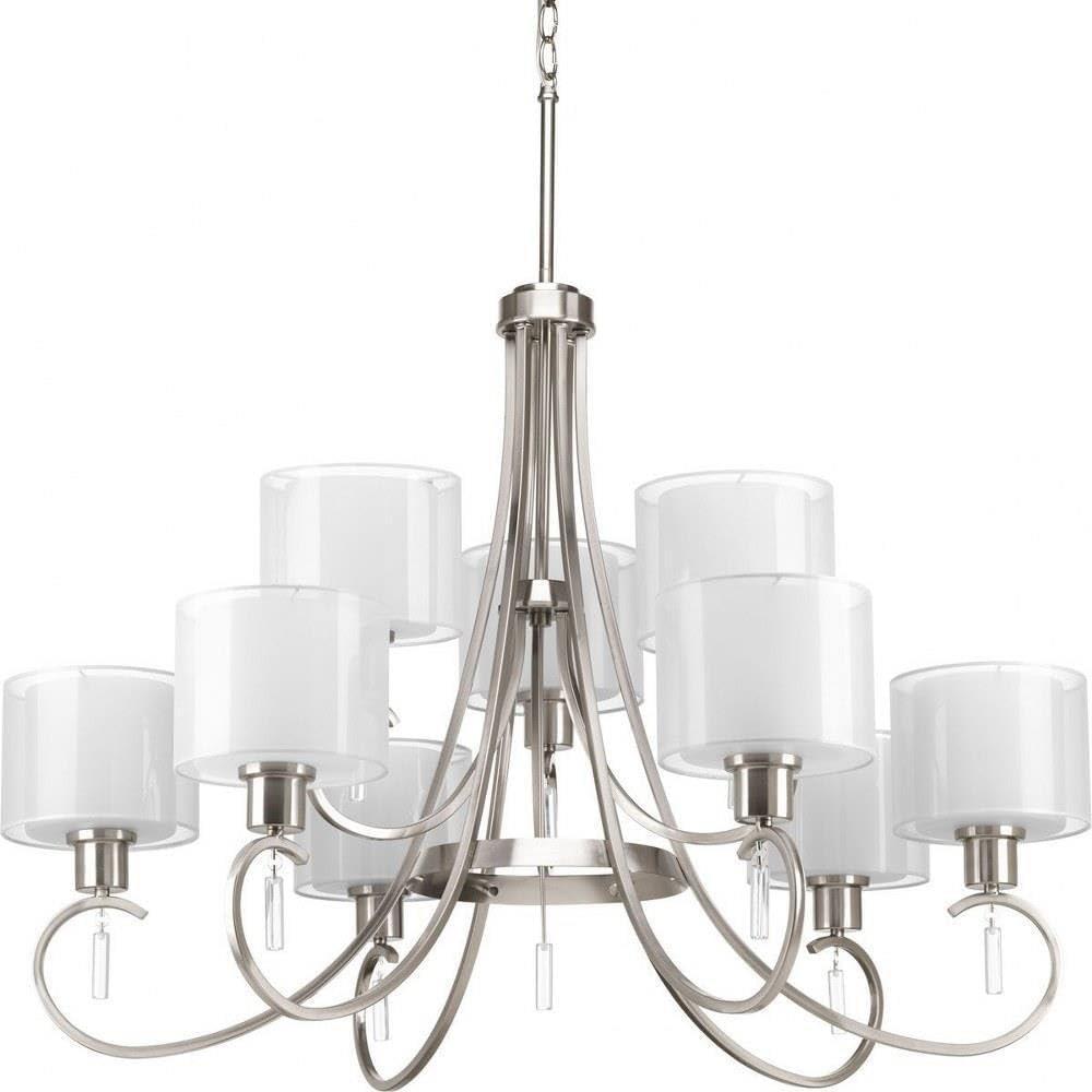 image:imageProgress Lighting P469709 Invite 9Lt 2Tier Chandelier with White silk mylar shadesBrushed Nickel