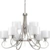 Progress Lighting P4697-09 Invite 9-Lt., 2-Tier Chandelier with White silk mylar shades(Brushed Nickel)