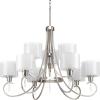 Progress Lighting P4697-09 Invite 9-Lt., 2-Tier Chandelier with White silk mylar shades(Brushed Nickel)
