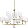 Progress Lighting Palacio Collection 9-Light White Silk Fabric Shade Luxe Chandelier Light Vintage Gold