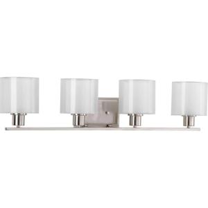 Progress Lighting Invite Collection 4-Light White Shade New Traditional Bath Vanity Light Brushed Nickel(Brushed Nickel)