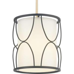 Progress Lighting Landree Collection 1-Light White Silk Shade Luxe Mini-Pendant Light Matte Black