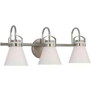 Progress Lighting McClimon 22.12 in. 3-Light Brushed Nickel Luxe Vanity Light for Bathroom Mirror with Etched Opal Glass Shades P300494-009