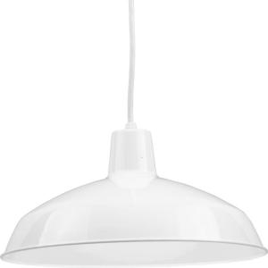 Progress Lighting Metal Shade Collection 1-Light Spun Metal Shade Farmhouse Pendant Light Brushed Nickel(White)