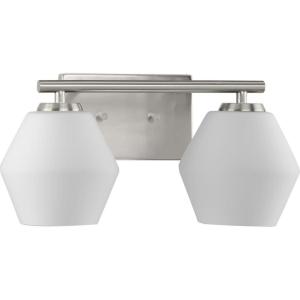 Progress Lighting P300431-009 Copeland Collection 15 in. Two-Light Brushed Nickel Vanity Light with Etched Opal Glass Shades