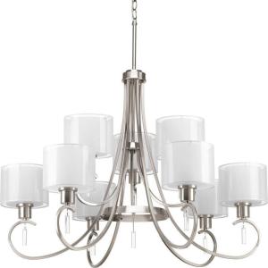 Progress Lighting P4697-09 Invite 9-Lt., 2-Tier Chandelier with White silk mylar shades(Brushed Nickel)